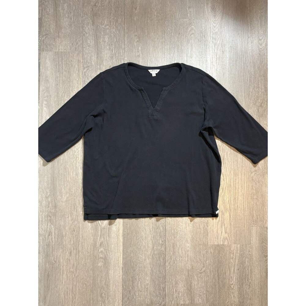 Orvis Classic Collection Womens Black 3/4 Sleeve Split Neck Top Shirt X-Large